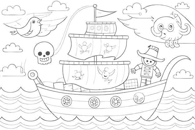 Whimsical Pirate Adventure Coloring Page for Kids Activities and Crafts