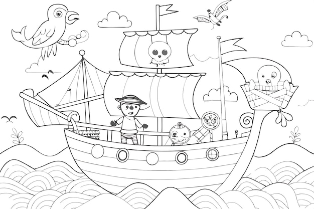 Whimsical Pirate Adventure Coloring Page for Kids Activities and Crafts