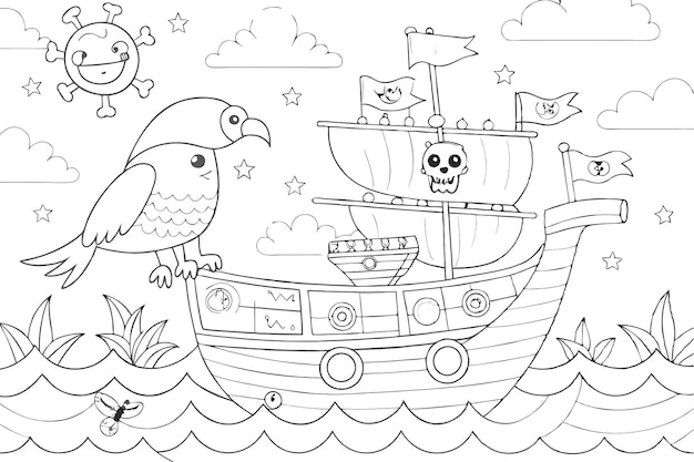 Whimsical Pirate Adventure Coloring Page for Kids Activities and Crafts