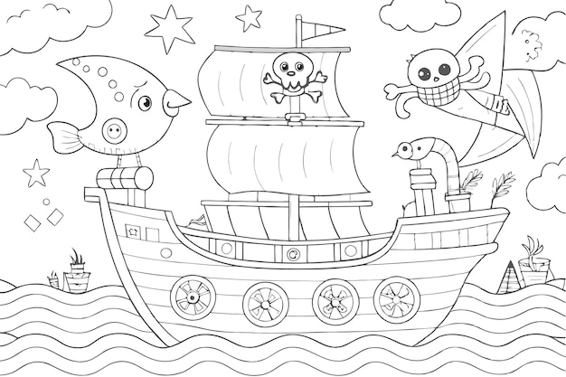 Whimsical Pirate Adventure Coloring Page for Kids Activities and Crafts