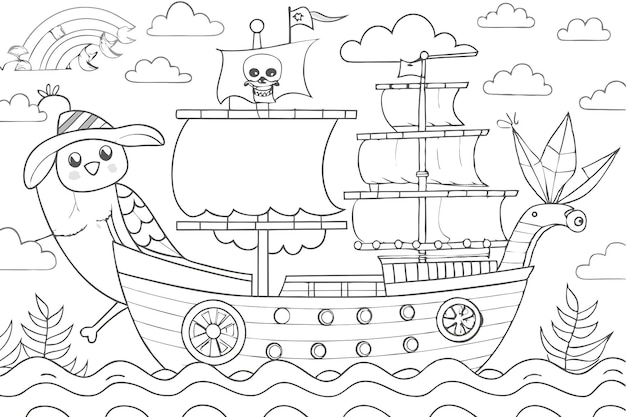 Whimsical Pirate Adventure Coloring Page for Kids Activities and Crafts