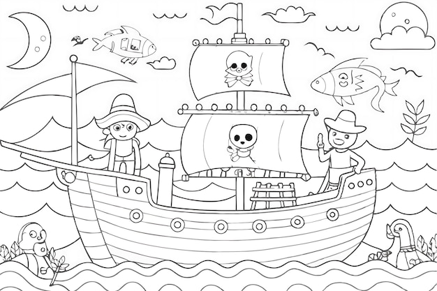 Whimsical Pirate Adventure Coloring Page for Kids Activities and Crafts