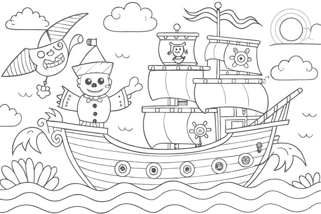 Whimsical Pirate Adventure Coloring Page for Kids Activities and Crafts