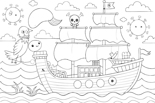 Whimsical Pirate Adventure Coloring Page for Kids Activities and Crafts