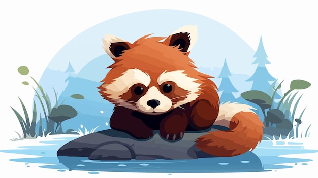 Whimsical Red Panda Cartoon Illustration with Sad Expression