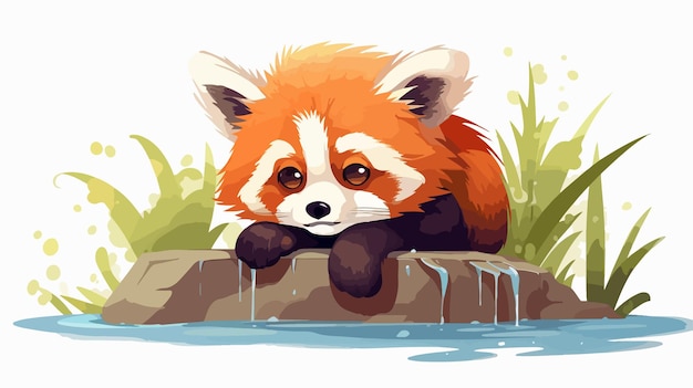 Whimsical Red Panda Cartoon Illustration with Sad Expression