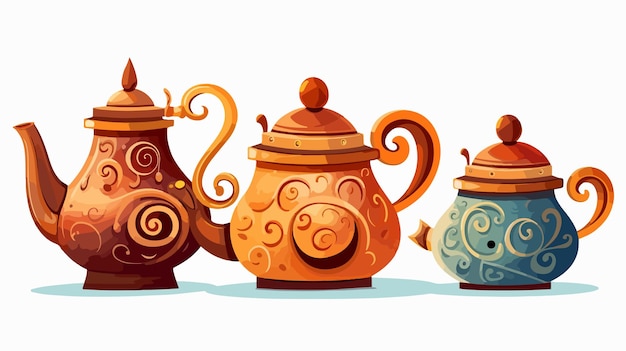 Whimsical Vector Teapot and Mugs Cartoon Illustration