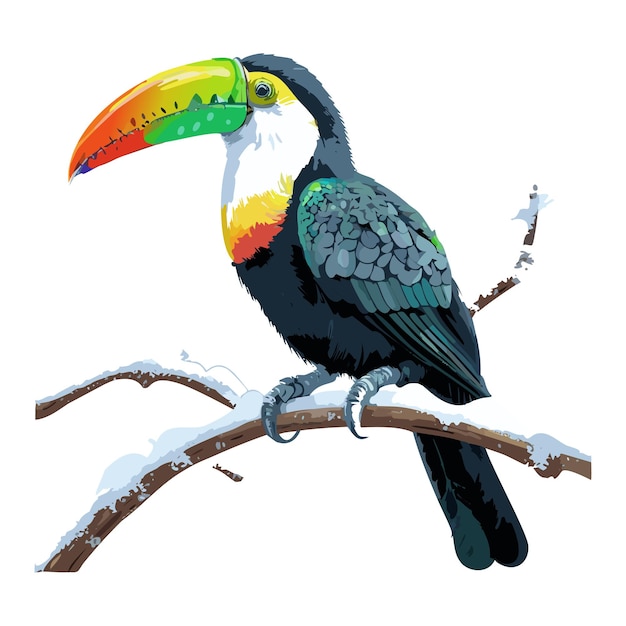 Vector whimsical winter toucan a vibrant vector of a tropical bird in a snowy wonderland