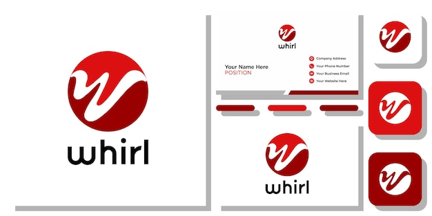 whirl combination symbol initial letter circle red with business card template