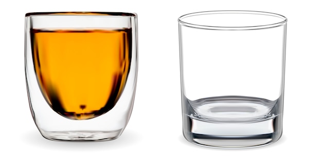 Whiskey glass. Transparent bourbon cup isolated