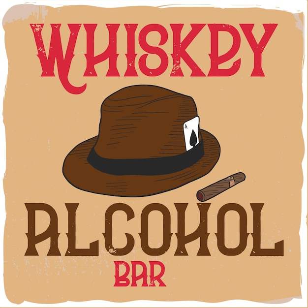 Whiskey t-shirt design with a hat, a card and a cigarette