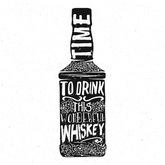 Whiskey typography design, lettering inside the whisky bottle, vector