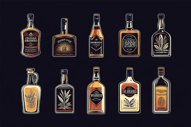 Whiskey Vodka and Beer Labels Set