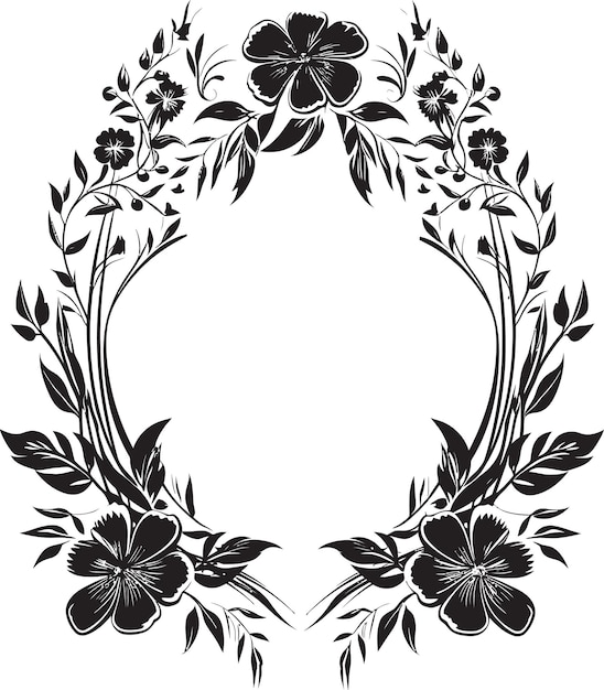 Whispering Bloom Flourish Black Floral Icon Regal Petal Frame Decorative Black Vector Frame