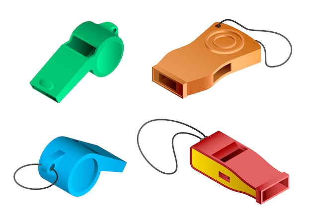 Whistle icon set. Isometric set of whistle vector icons for web design isolated