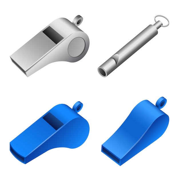 Whistle icon set, realistic style