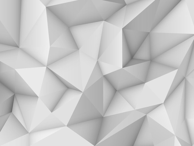 White abstract low-poly, horizontal polygonal triangular mosaic background