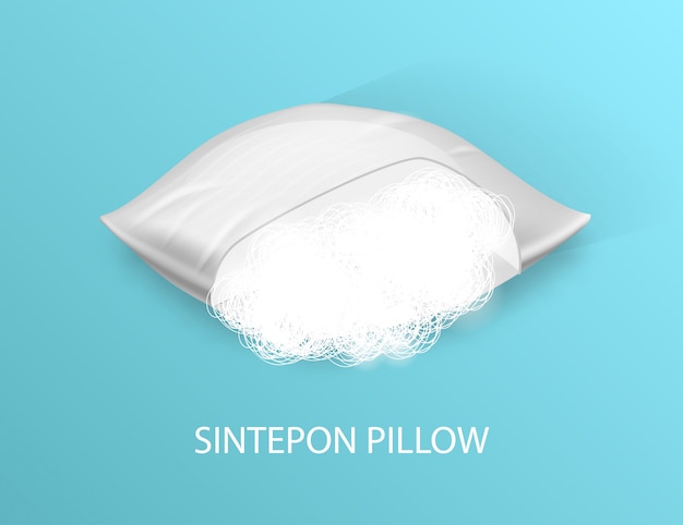 White Air Sintepon Pillow on Blue Background.