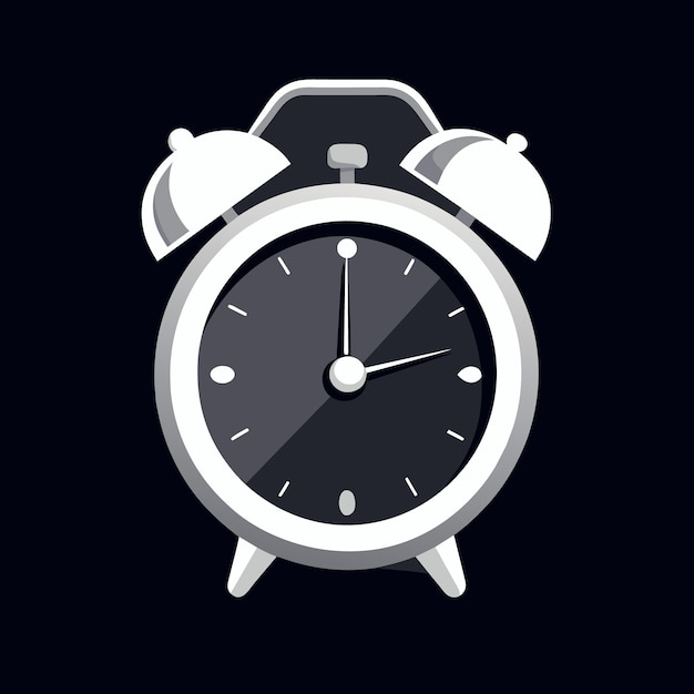 White alarm clock in retro dark black background with copy space using as time passing or alert rem