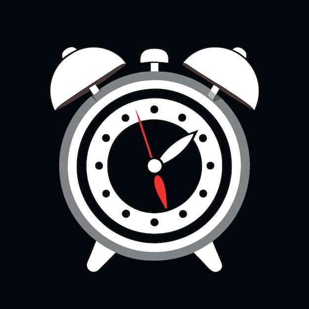 White alarm clock in retro dark black background with copy space using as time passing or alert rem