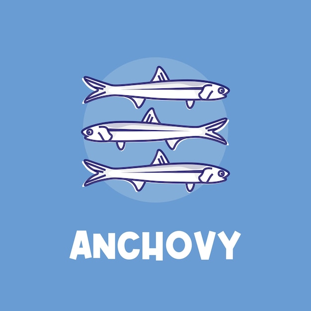 White Anchovy Vector Illustration Logo