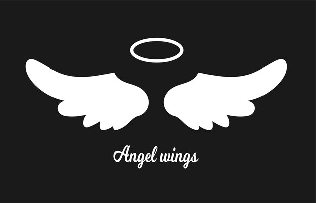 Vector white angel wings icon with nimbus isolated on dark background stock vector