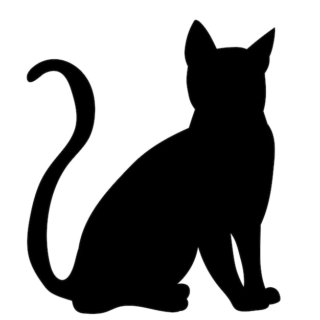 White background black silhouette of a cat sitting