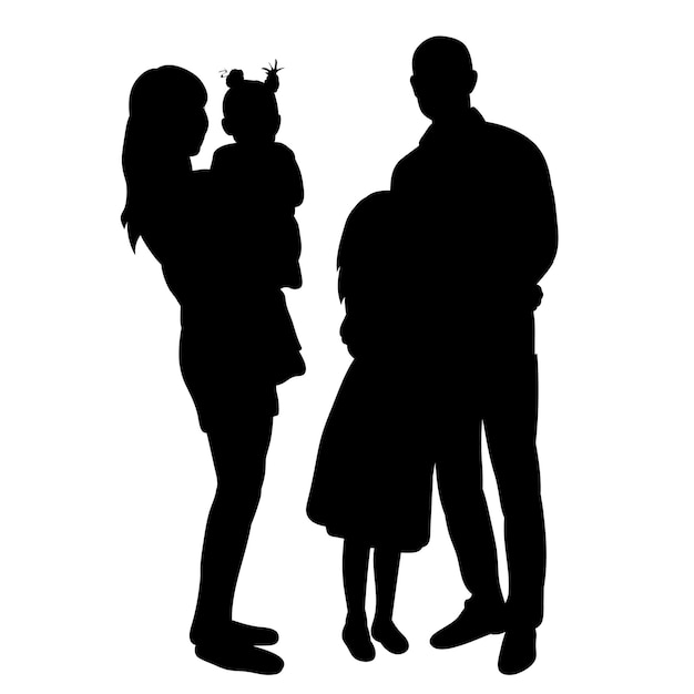 White background black silhouette family