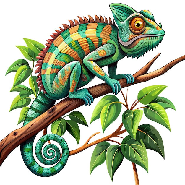 Vector white background chameleon in realism