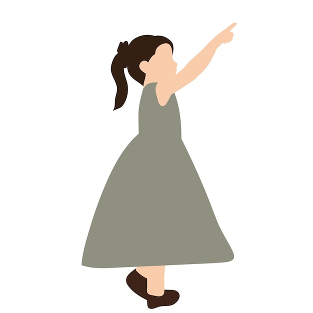 White background in a flat style child little girl in a dress