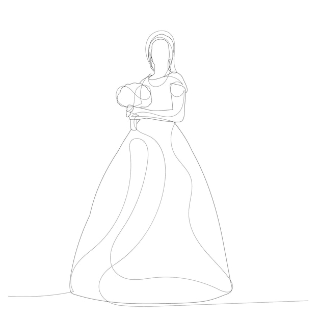 White background line drawing bride