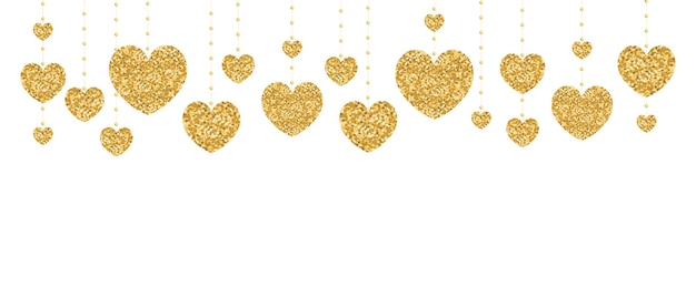 Vector white background for text with golden glitter hanging hearts festive background vector