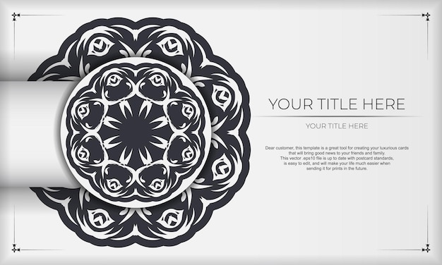 White background with abstract vintage ornaments and place under the text. Print-ready invitation design with mandala ornament.