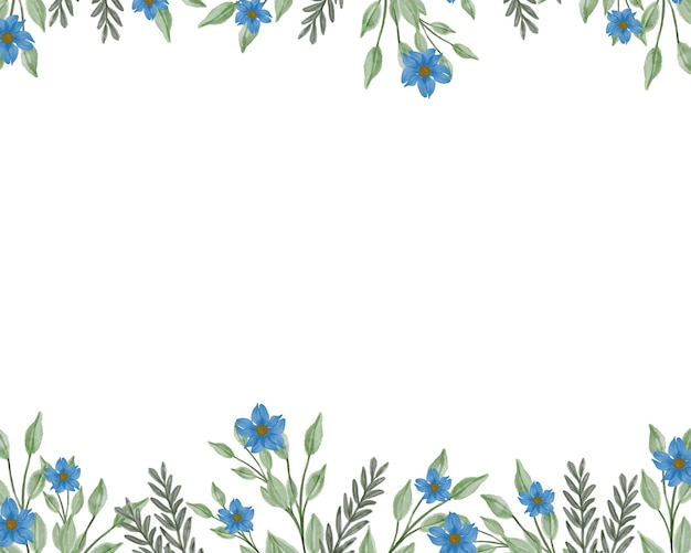 white background with blue floral border