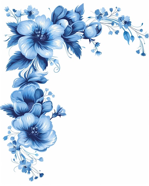 White Background with Blue Floral Corner Frame