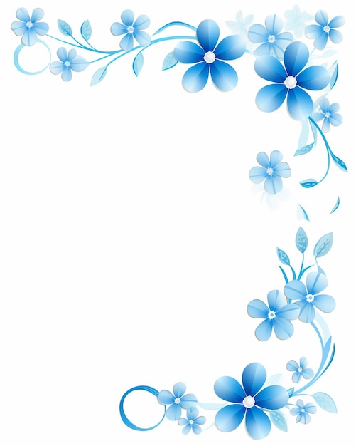 White Background with Blue Flowers Border Clipart