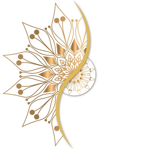 A white background with gold and white flowers and a large flower in the middle.