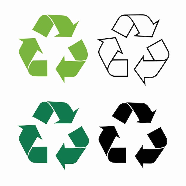 Vector a white background with green and black recyclable recycle signs