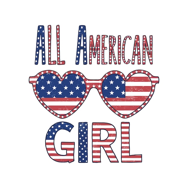 Vector a white background with a heart that says all american girl