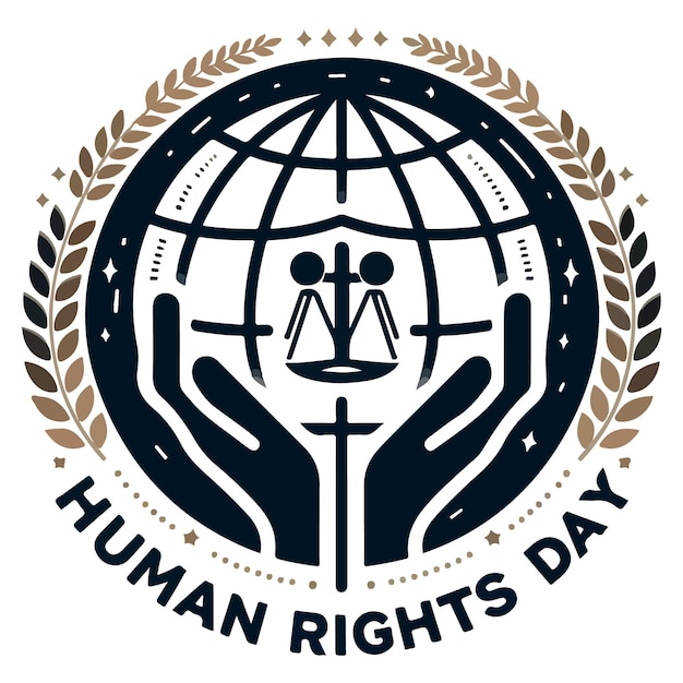 Vector a white background with a human hand and the words human rights day day day day in the middle