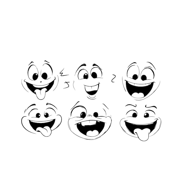 Vector a white background with many faces and the words happy faces