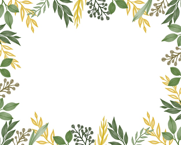 white background with watercolor yellow and green leaves border