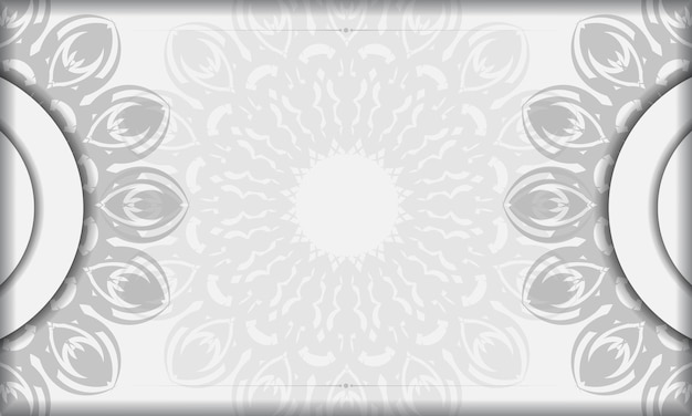 White banner template with mandala ornaments and place for your logo. Design background with black patterns.