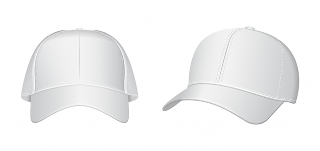 White baseball cap set. Vector realistic illustration