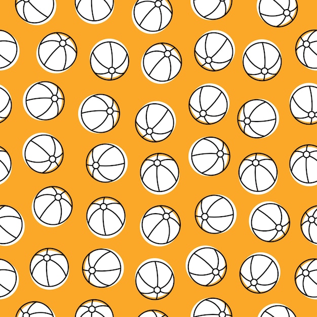 White beach ball on yellow background seamless pattern.