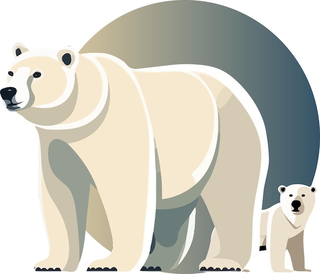 The white bear and her cub bear walks through the snow. Mother and child. The snow-covered plains