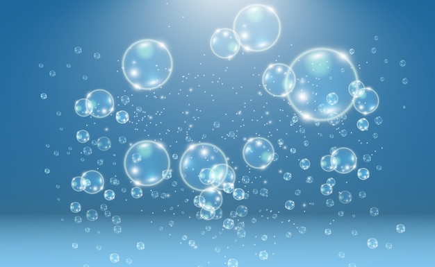 White beautiful bubbles on a transparent background illustration. Soap bubbles.