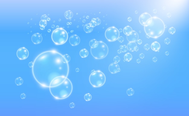 White beautiful bubbles on a transparent background illustration. Soap bubbles.