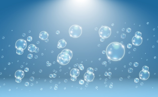 White beautiful bubbles on a transparent background illustration. Soap bubbles.