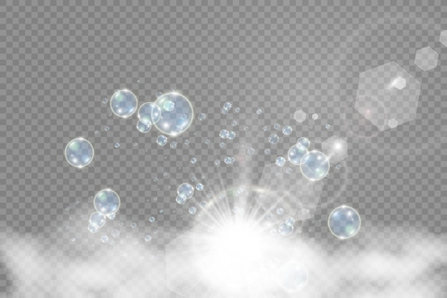 White beautiful bubbles on a transparent background vector illustration. Bubble.